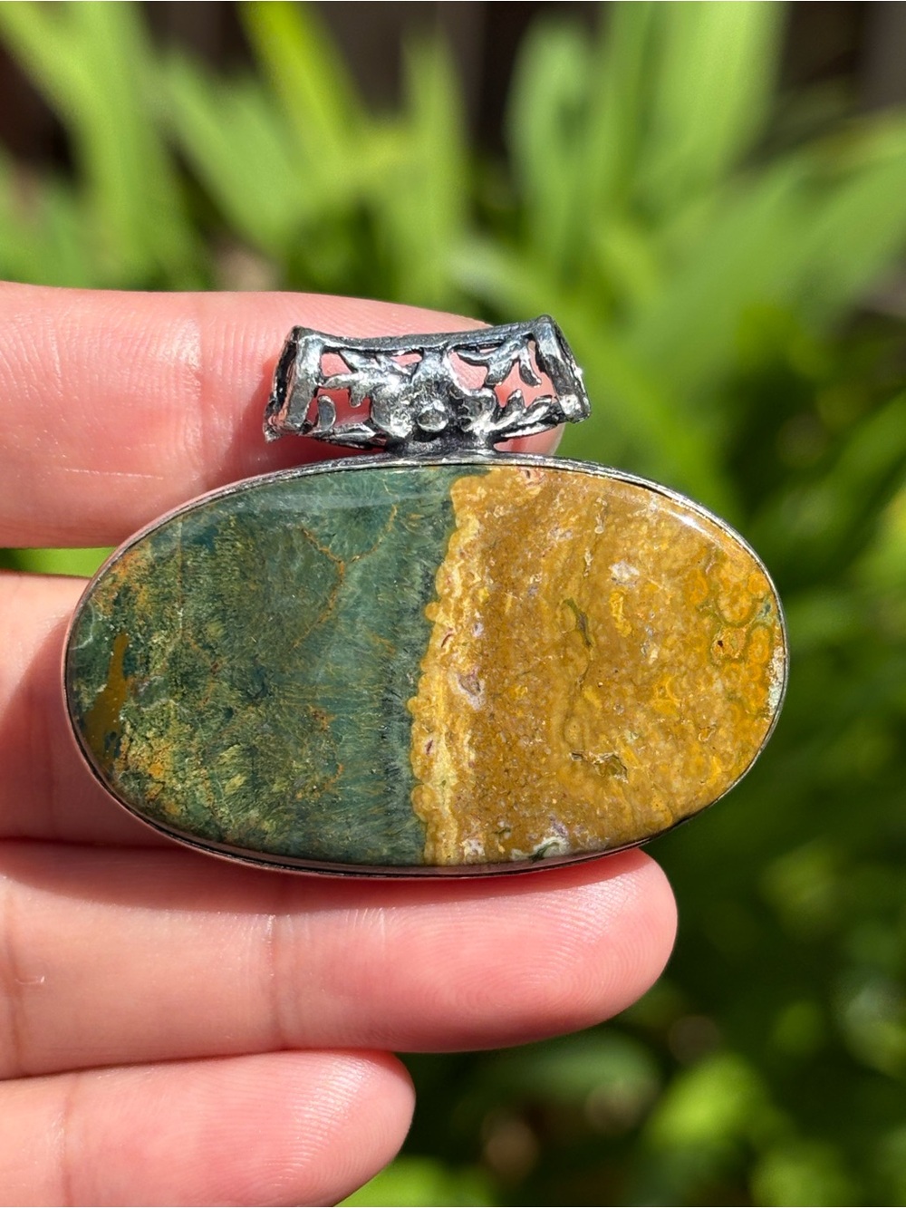 Oval Natural Ocean Jasper Pendant with Silver Bail ZZPD00004